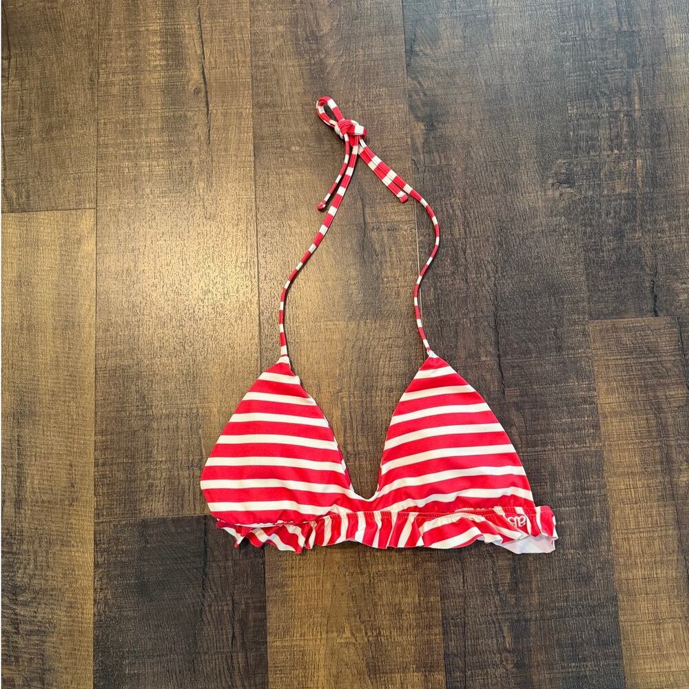 Albion Red & White Stripe Ruffle Triangle Bikini Top Size Medium